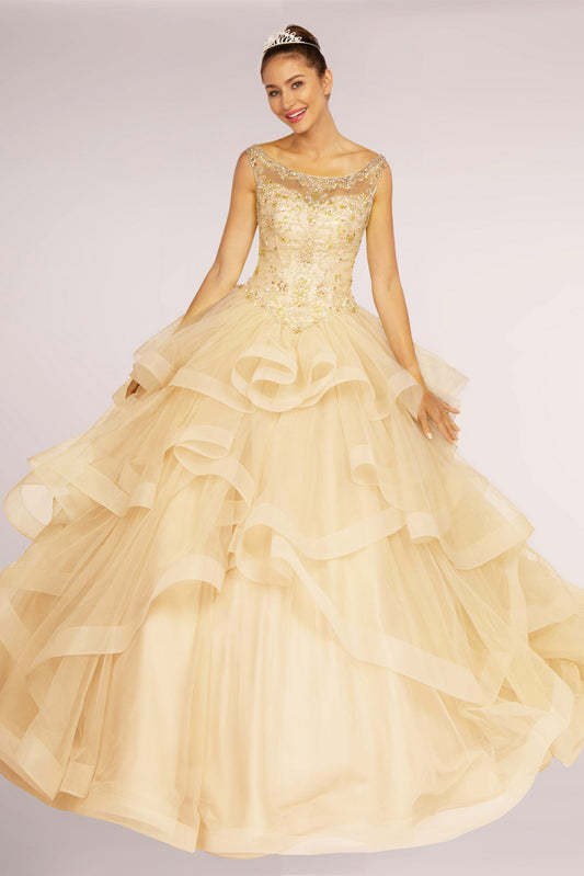 Elizabeth K - GL2517 - Embellished Boat Neck Layered Quinceanera Dress