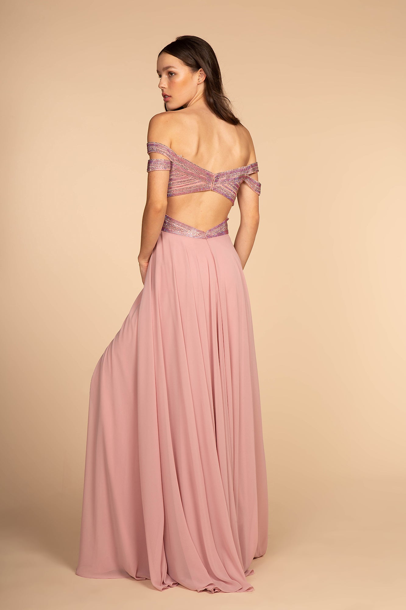 Elizabeth K - GL2527 - Embellished Cut-Away Shoulder A-Line Dress - Special Occasion/Curves