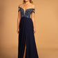 Elizabeth K - GL2527 - Embellished Cut-Away Shoulder A-Line Dress - Special Occasion/Curves