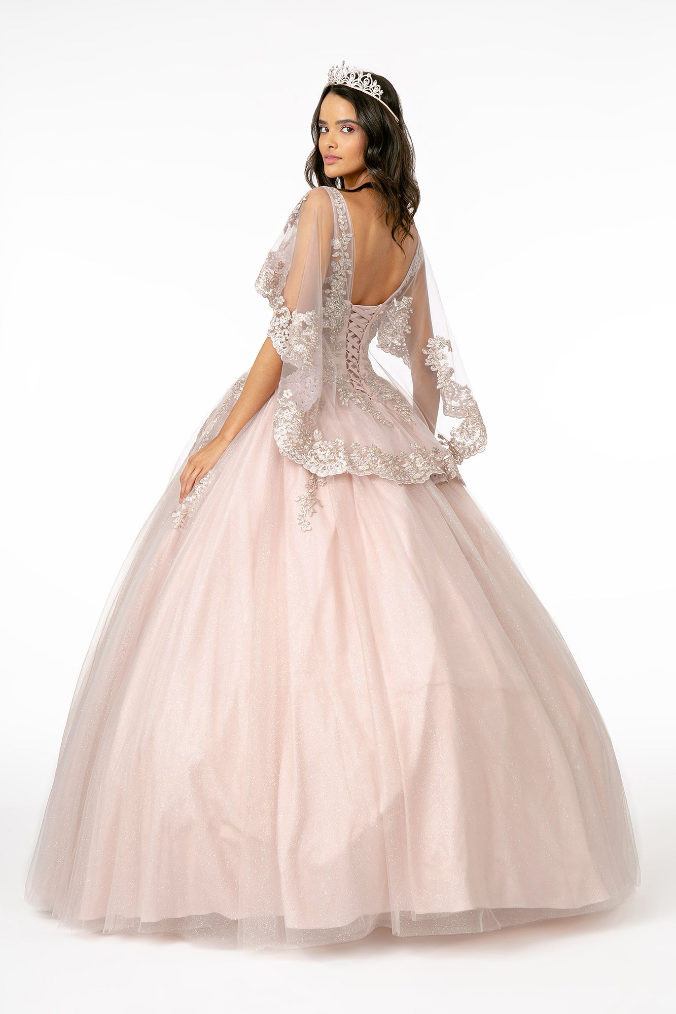 Elizabeth K - GL2800 - Mesh V-Neck Glitter Quinceanera Dress