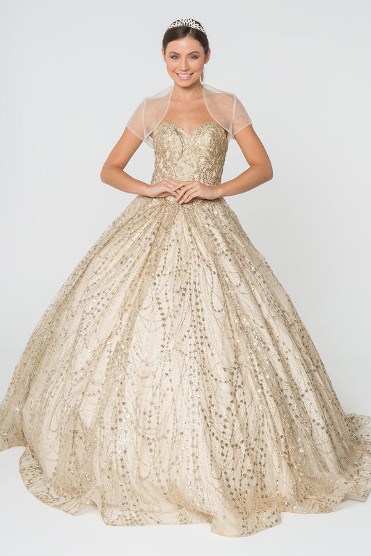 Elizabeth K - GL2804 - Embellished Glitter Sleeveless Quinceanera Dress