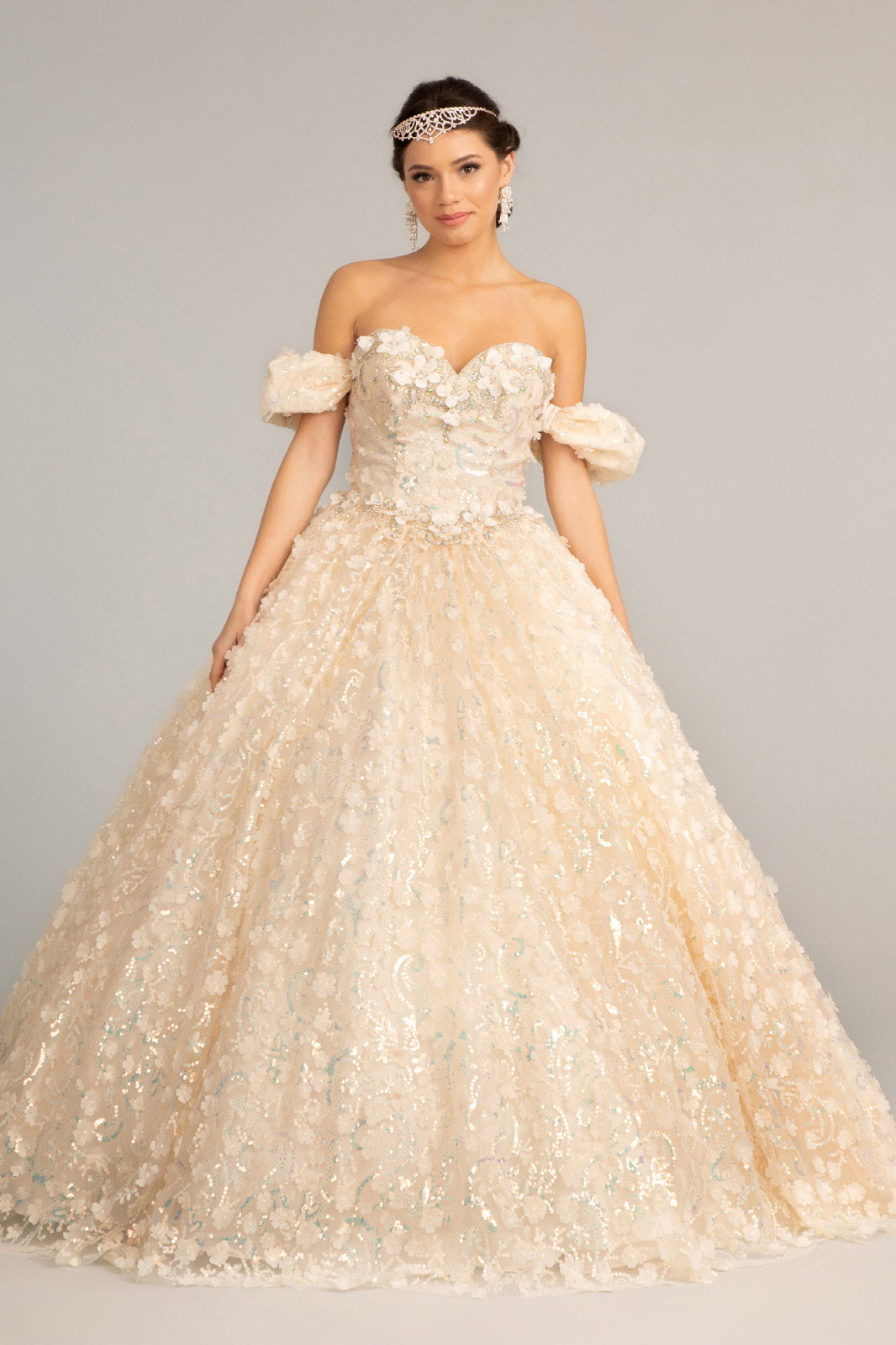 Elizabeth K - GL3019 - 3D Floral Jewel Embellished Sequin Sweetheart  Quinceanera Dress