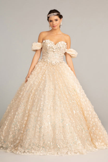 Elizabeth K - GL3019 - 3D Floral Jewel Embellished Sequin Sweetheart  Quinceanera Dress