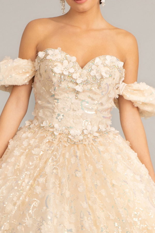 Elizabeth K - GL3019 - 3D Floral Jewel Embellished Sequin Sweetheart  Quinceanera Dress