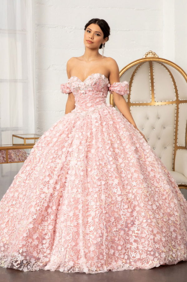 Elizabeth K - GL3019 - 3D Floral Jewel Embellished Sequin Sweetheart  Quinceanera Dress
