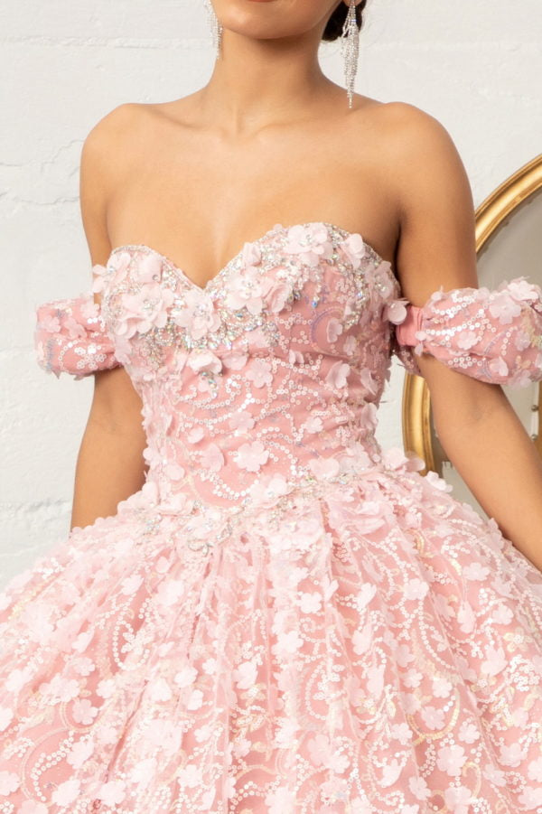 Elizabeth K - GL3019 - 3D Floral Jewel Embellished Sequin Sweetheart  Quinceanera Dress