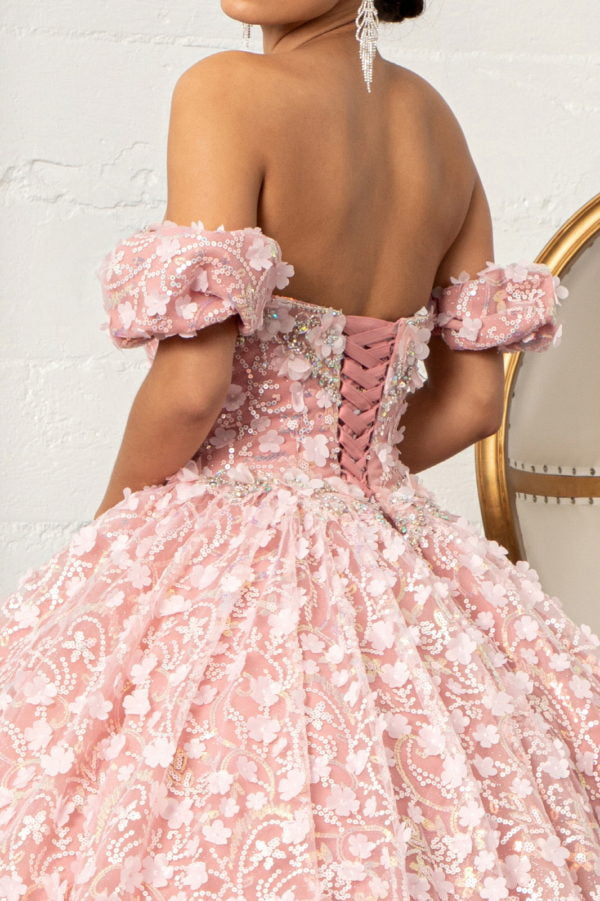 Elizabeth K - GL3019 - 3D Floral Jewel Embellished Sequin Sweetheart  Quinceanera Dress