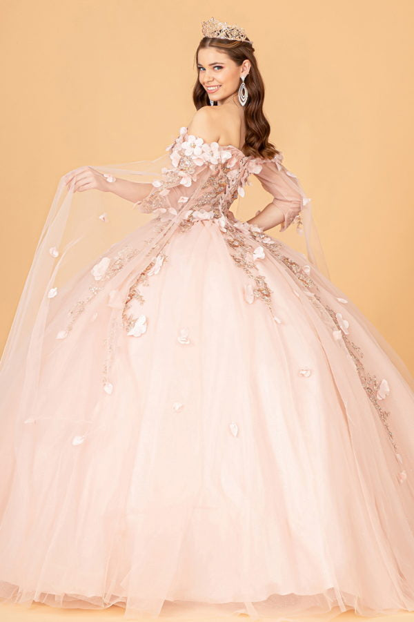 Off Shoulder Mesh Quinceanera Gown w/ Shoulder Side Mesh Drapes by Elizabeth K - GL3075