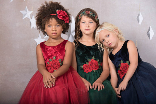 Velvet Rose Patch Girl Party Dress by AS396 Kids Dream - Girl Formal Dresses