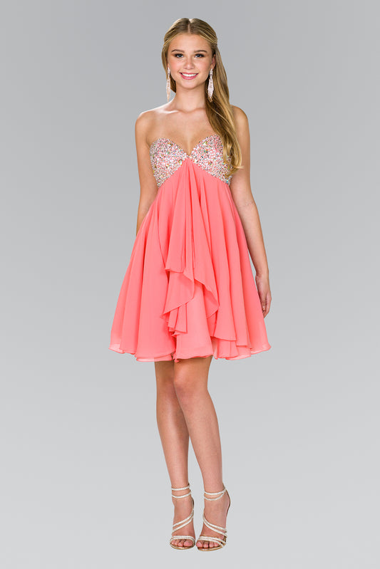 Elizabeth K - GS1142 - Strapless Chiffon Sweetheart Neck Cocktail Dress - Short