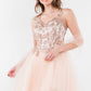 Elizabeth K - GS1968 - Embellished Bodice V-Neck Tulle Short Cocktail Dress