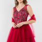 Elizabeth K - GS1968 - Embellished Bodice V-Neck Tulle Short Cocktail Dress