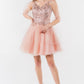 Elizabeth K - GS1968 - Embellished Bodice V-Neck Tulle Short Cocktail Dress