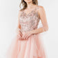 Elizabeth K - GS1968 - Embellished Bodice V-Neck Tulle Short Cocktail Dress