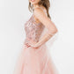 Elizabeth K - GS1968 - Embellished Bodice V-Neck Tulle Short Cocktail Dress