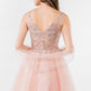 Elizabeth K - GS1968 - Embellished Bodice V-Neck Tulle Short Cocktail Dress
