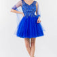 Elizabeth K - GS1968 - Embellished Bodice V-Neck Tulle Short Cocktail Dress