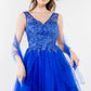 Elizabeth K - GS1968 - Embellished Bodice V-Neck Tulle Short Cocktail Dress