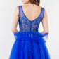 Elizabeth K - GS1968 - Embellished Bodice V-Neck Tulle Short Cocktail Dress