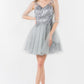 Elizabeth K - GS1968 - Embellished Bodice V-Neck Tulle Short Cocktail Dress