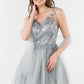 Elizabeth K - GS1968 - Embellished Bodice V-Neck Tulle Short Cocktail Dress