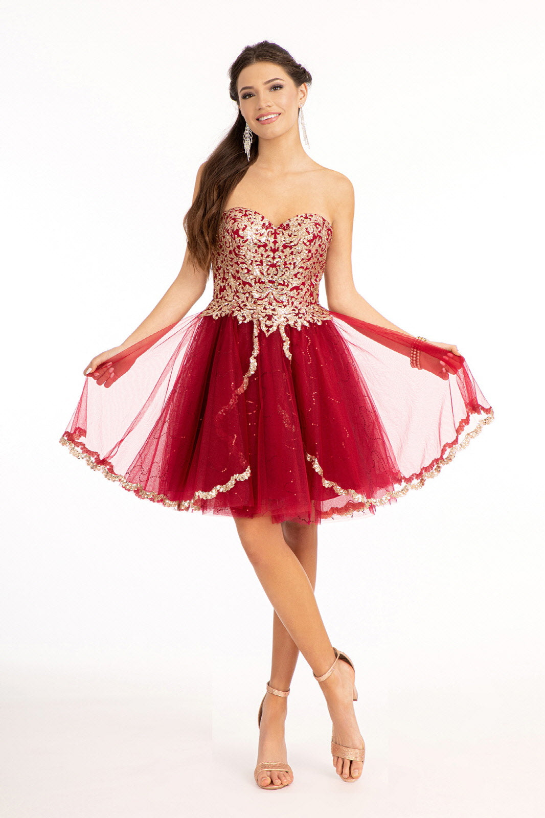 Elizabeth K - GS1980 - Glitter and Sequin Sweetheart Cocktail Dress  - Short