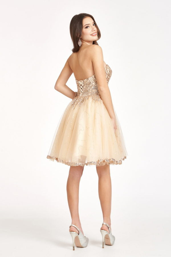 Elizabeth K - GS1980 - Glitter and Sequin Sweetheart Cocktail Dress  - Short