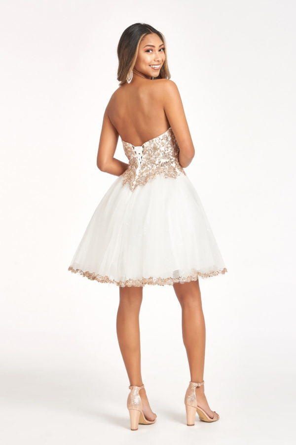 Elizabeth K - GS1980 - Glitter and Sequin Sweetheart Cocktail Dress  - Short