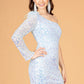 Elizabeth K - GS3092 - Sequin Asymmetric Neckline Cocktail Dress - Short