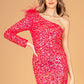 Elizabeth K - GS3092 - Sequin Asymmetric Neckline Cocktail Dress - Short