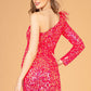 Elizabeth K - GS3092 - Sequin Asymmetric Neckline Cocktail Dress - Short
