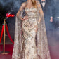Strapless Glitter Print Gown with Cape By Ladivine J834 - Women Evening Formal Gown - Special Occasion/Curves