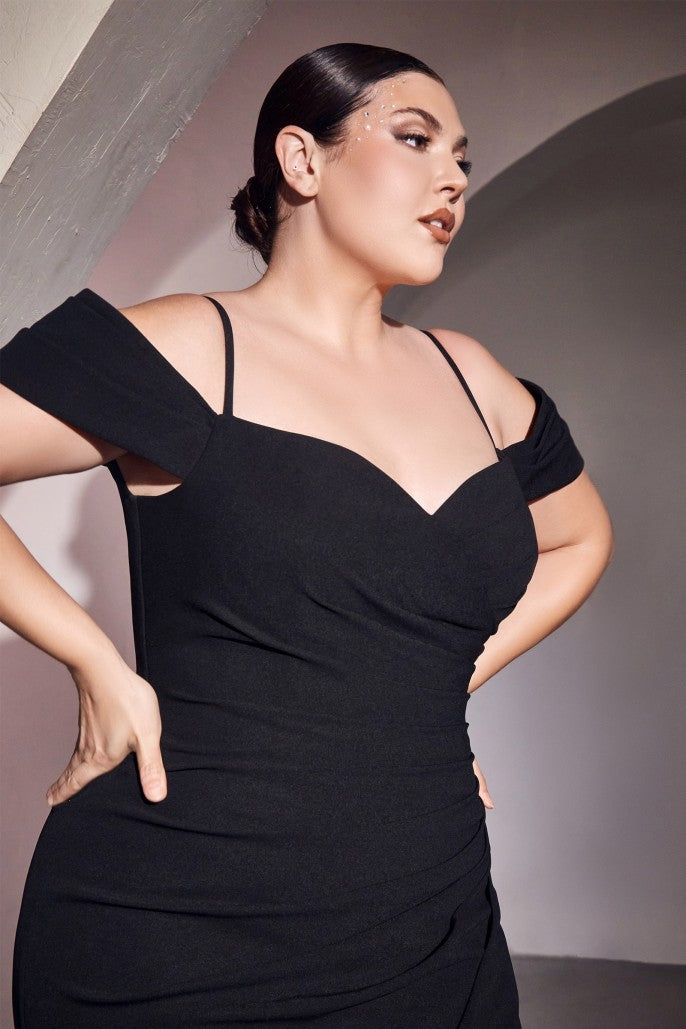 Crepe Off The Shoulder Wrap Dress by Cinderella Divine - KV1057C - Curves