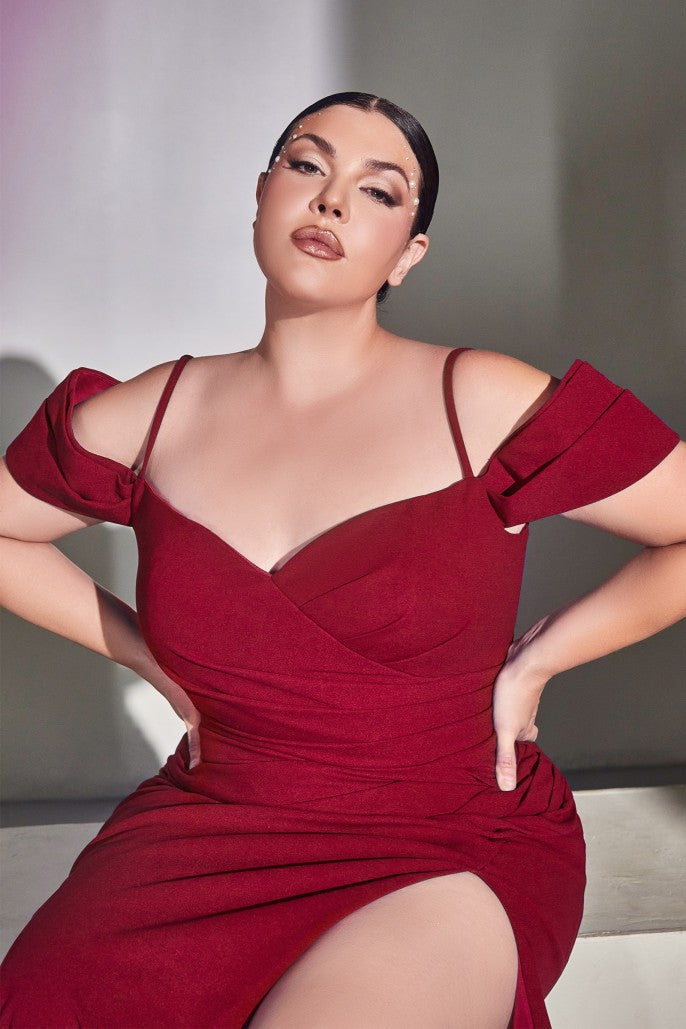 Crepe Off The Shoulder Wrap Dress by Cinderella Divine - KV1057C - Curves