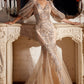 Long Sleeve Glitter Mermaid Print Gown by Cinderella Divine OC009- Special Occasion/Curves