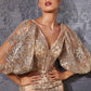 Long Sleeve Glitter Mermaid Print Gown by Cinderella Divine OC009- Special Occasion/Curves