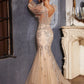 Long Sleeve Glitter Mermaid Print Gown by Cinderella Divine OC009- Special Occasion/Curves